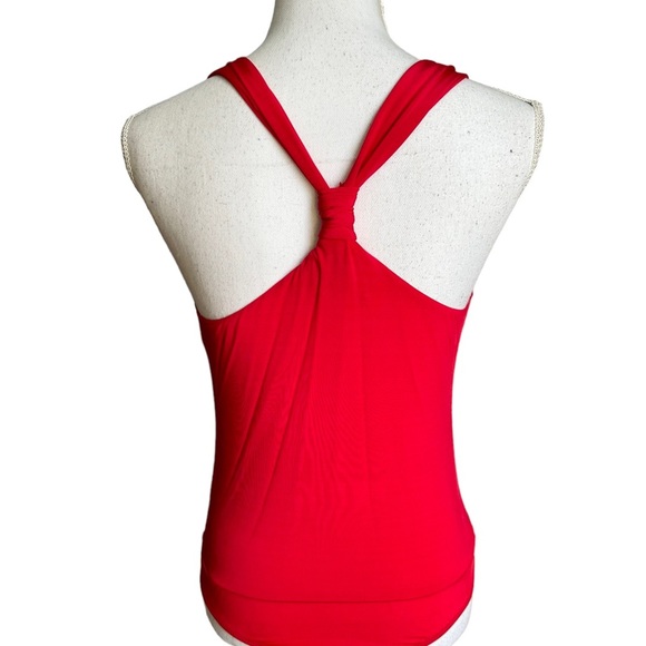 Bebe Red Halter V neck Bodysuit Top Size Small - Picture 8 of 17